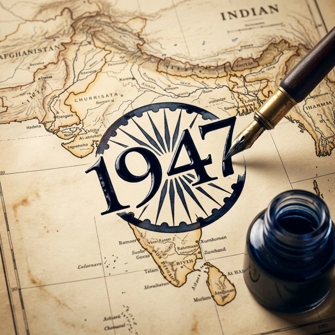 1947 — India's Independence, vintage map and pen