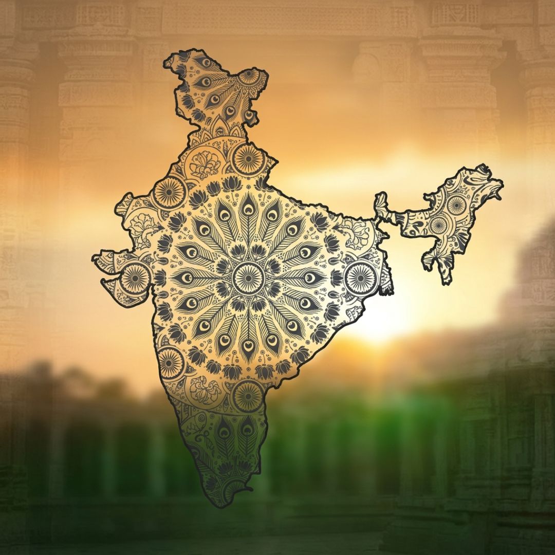 Artistic India map with peacock mandala