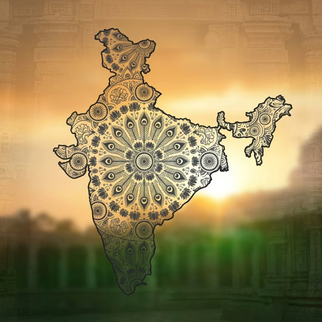 Artistic India map with peacock mandala — Independence Day