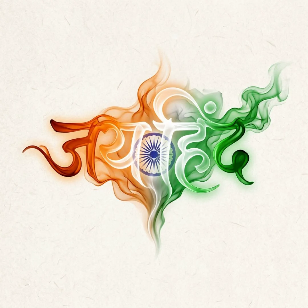 Jai Hind tricolor smoke calligraphy art