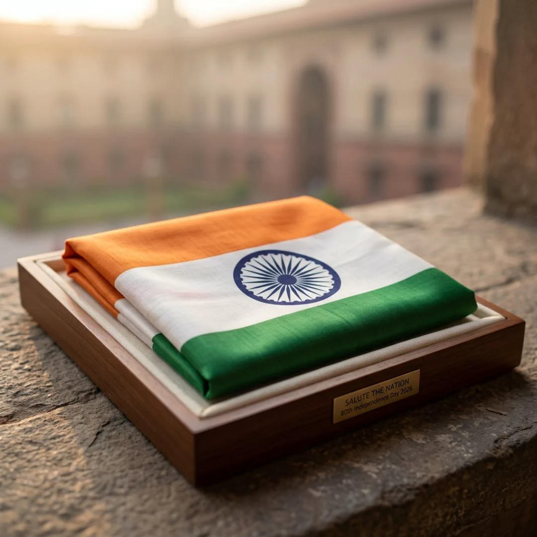 Indian flag in wooden box — 80th Independence Day 2026