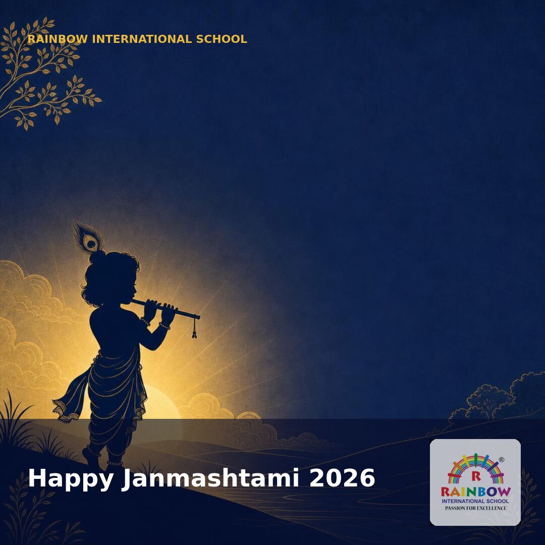 Janmashtami 2026 Bal Gopal silhouette with flute — free download from Rainbow International School