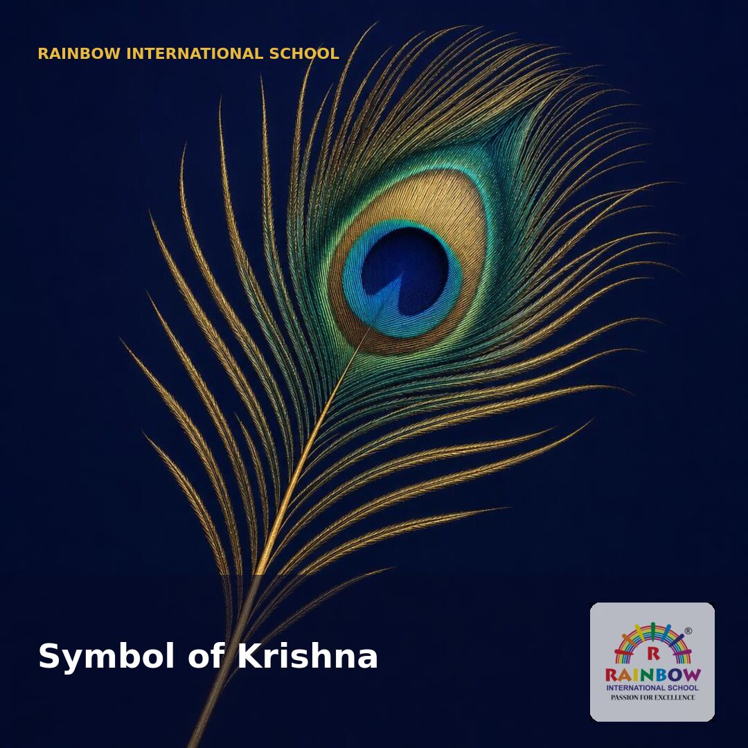 Janmashtami 2026 Mor Pankh peacock feather illustration — free download from Rainbow International School