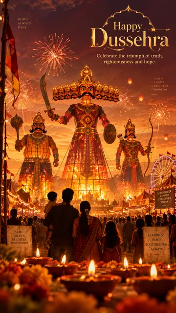 Crowd watching Ravana Dahan effigies during a Dussehra celebration